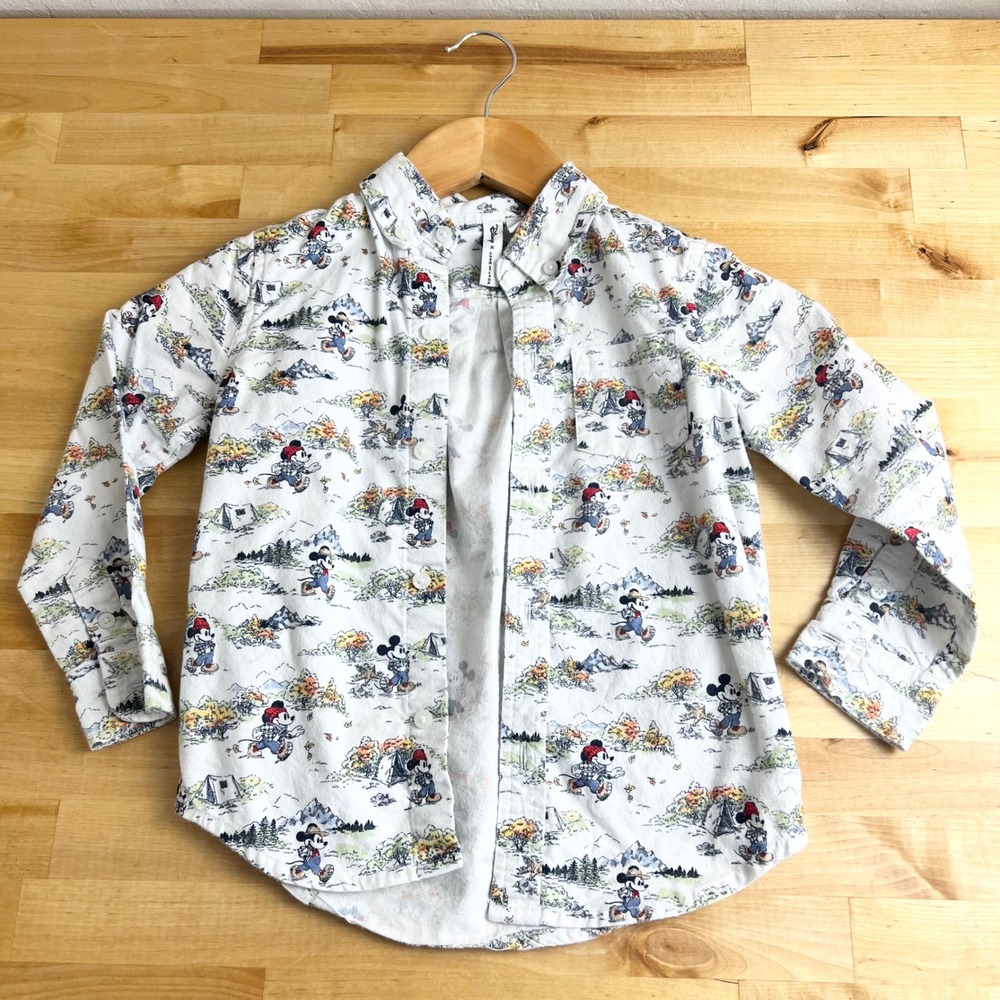 Disney x Janie and Jack Boys Mickey Mouse Camping Button Down Shirt White Size 3